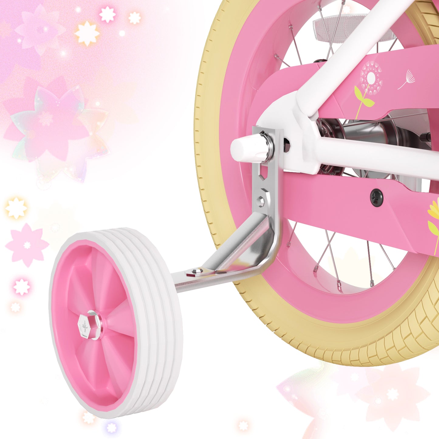 Girls Bike for 2-8 Years Old Kids, 12 14 16 Inch Kids Bike with Training Wheels, Basket and Doll Seat, Children Bicycles with Handbrake & Kickstand, Pink