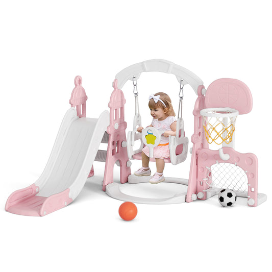 XJD 5 in 1 Kids Slide for Toddlers Age 1-3 Slide and Swing Set for Children Baby Indoor Outdoor, Playsets Playground Sets for Backyards, Blue