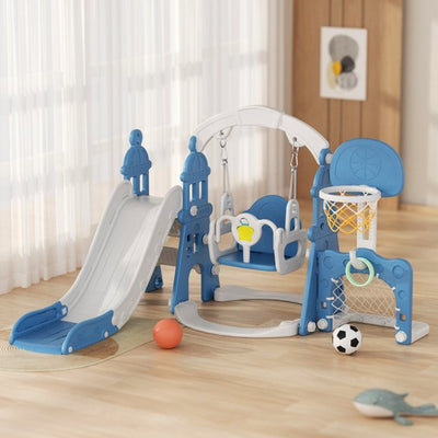 6-in-1 Kids Slide and Swing Set - Perfect for Toddlers 1-6 Years - Extra-Large Indoor and Outdoor Playground Includes Slide, Swing, Basketball Hoop, and Climber