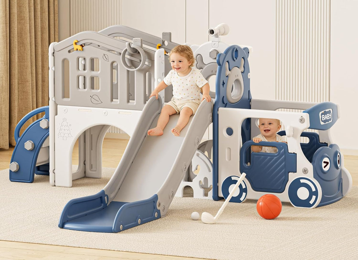 XJD 10 in 1 Toddler Slide, Kids Slide for Toddlers 1-3 (Blue, Large)