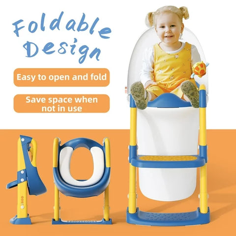 Baby Potty Training Seat, Foldable Toilet Potty Chair, Ladder Toilet Trainer Step up Potty for Toddlers Boys Girls