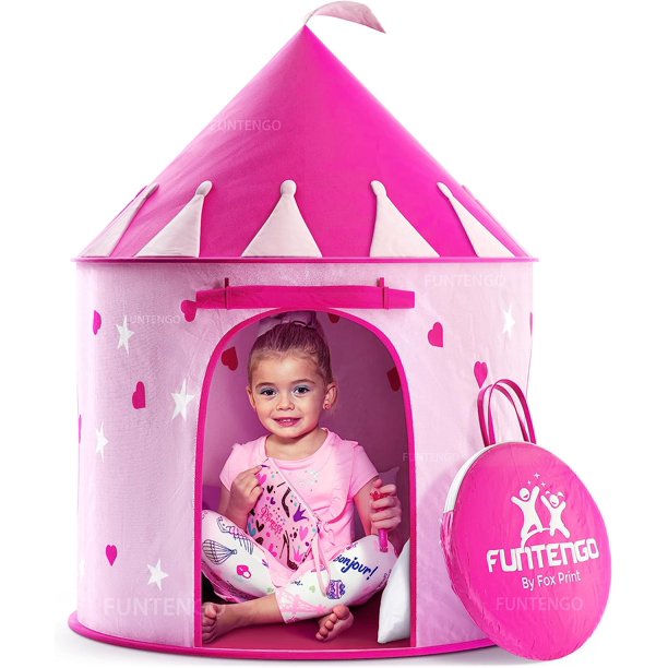 Princess Castle Play Tent with Glow In The Dark Stars,Your Kids Will Enjoy This Foldable Pop Up Pink Play Tent/House Toy for Indoor & Outdoor Use