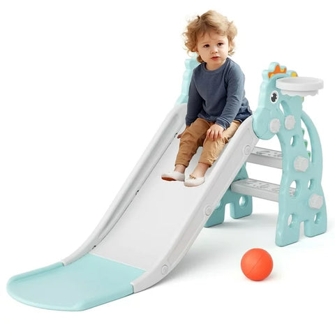 3 in 1 Toddler Slide, Baby Slide Climber Playset with Basketball Hoop and Ball, Indoor and Outdoor Playground for Kids, Boys and Girls