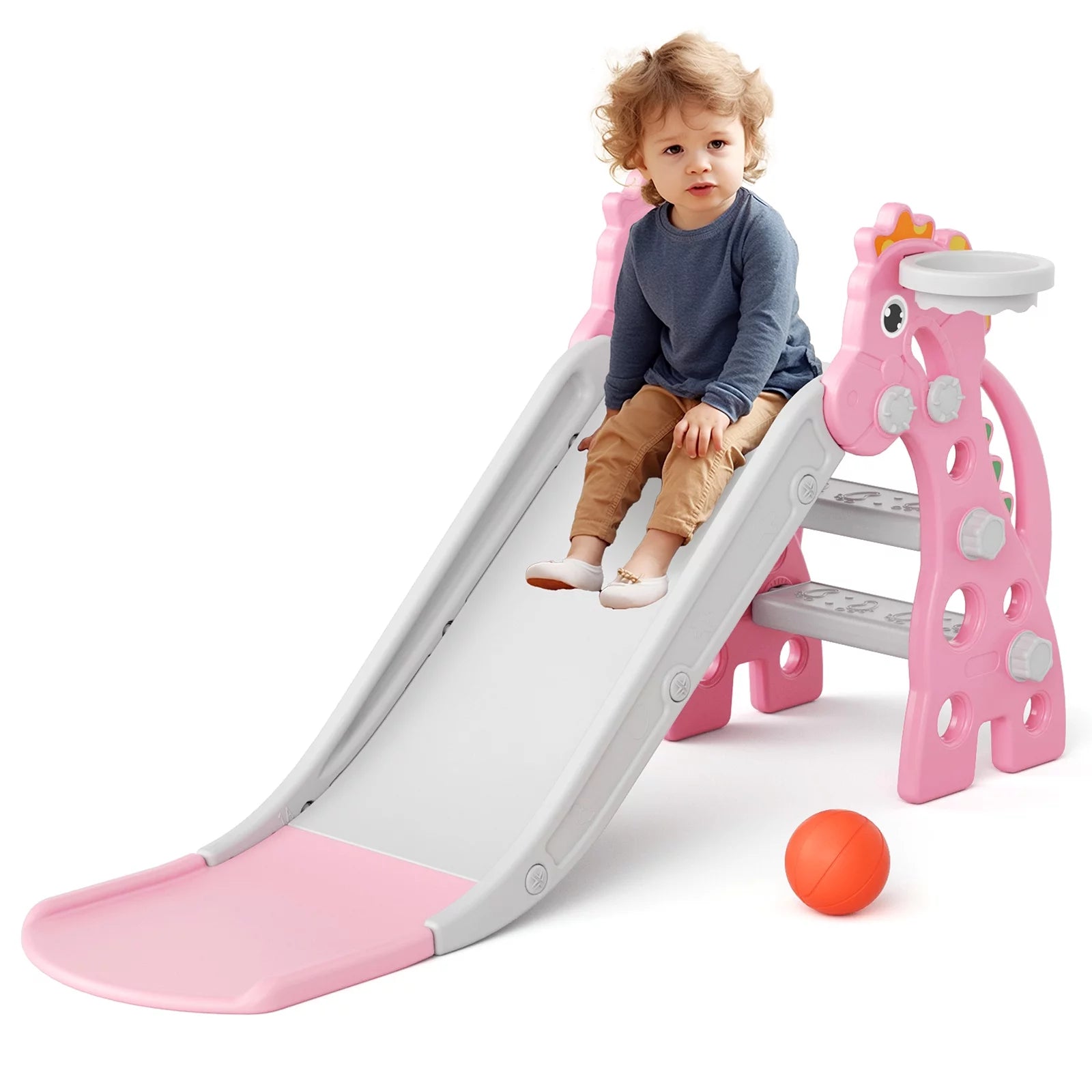 3 in 1 Toddler Slide, Baby Slide Climber Playset with Basketball Hoop ...
