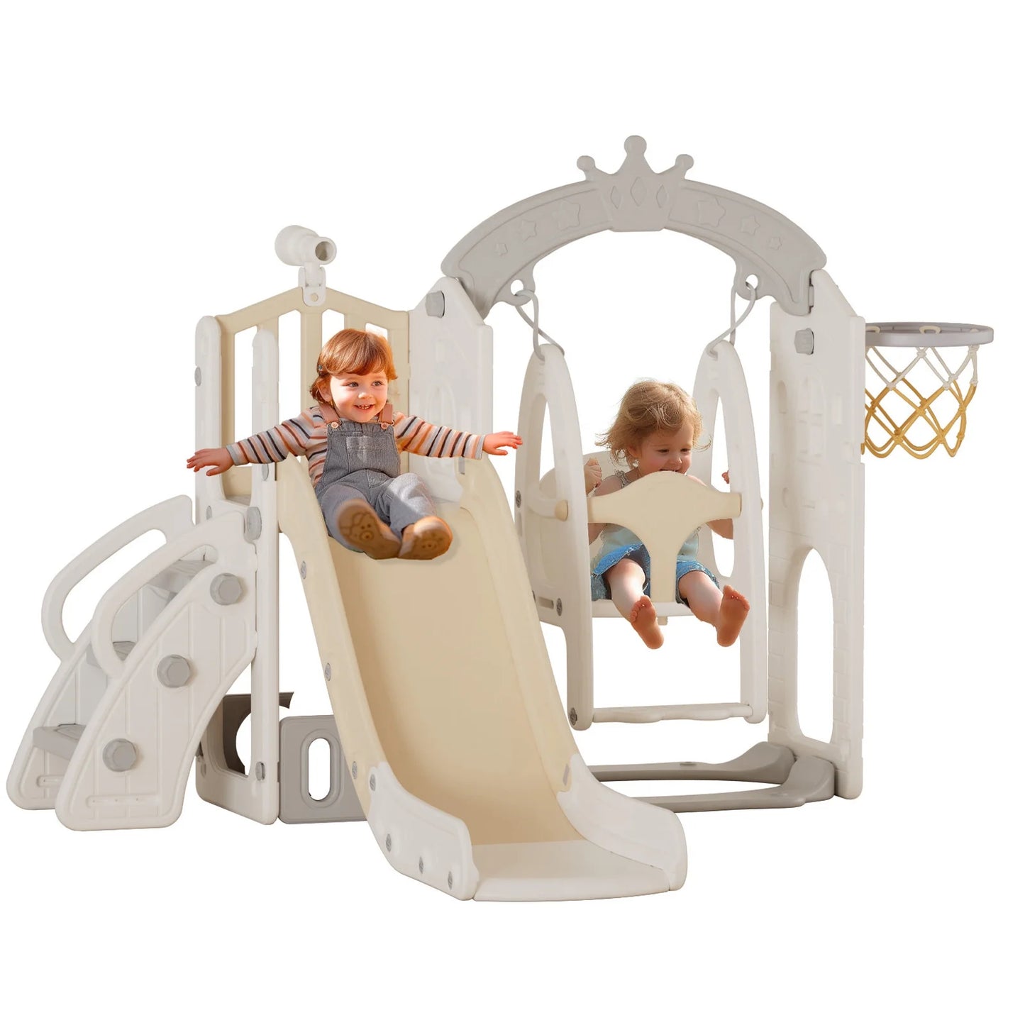 4 in 1 Toddler Slide and Swing Set, Kids Large Climber Slide Playset with Basketball Hoop Playground Swing Set for Indoor Outdoor Backyard 1-6 Gifts