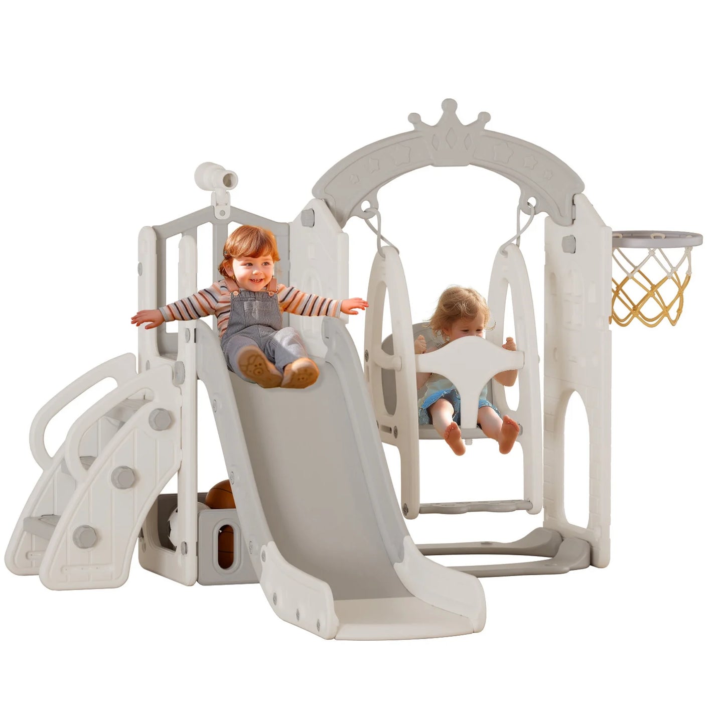 4 in 1 Toddler Slide and Swing Set, Kids Large Climber Slide Playset with Basketball Hoop Playground Swing Set for Indoor Outdoor Backyard 1-6 Gifts