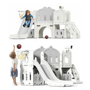 8 in 1 Kids Slide Set with Climber, Toddler Climber Slide Play Set with Basketball Hoop, Tunnel, Toddler Playground Outdoor Indoor layground Slide Playset Age 1+