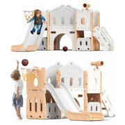 8 in 1 Kids Slide Set with Climber, Toddler Climber Slide Play Set with Basketball Hoop, Tunnel, Toddler Playground Outdoor Indoor layground Slide Playset Age 1+