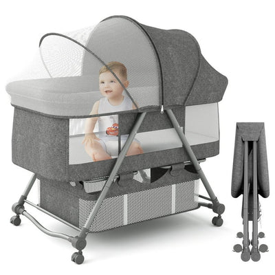 Bedside Bassinet for Baby, Bedside Sleeper with Wheels with Mosquito Nets, Large Storage Bag for Infant Baby Newborn