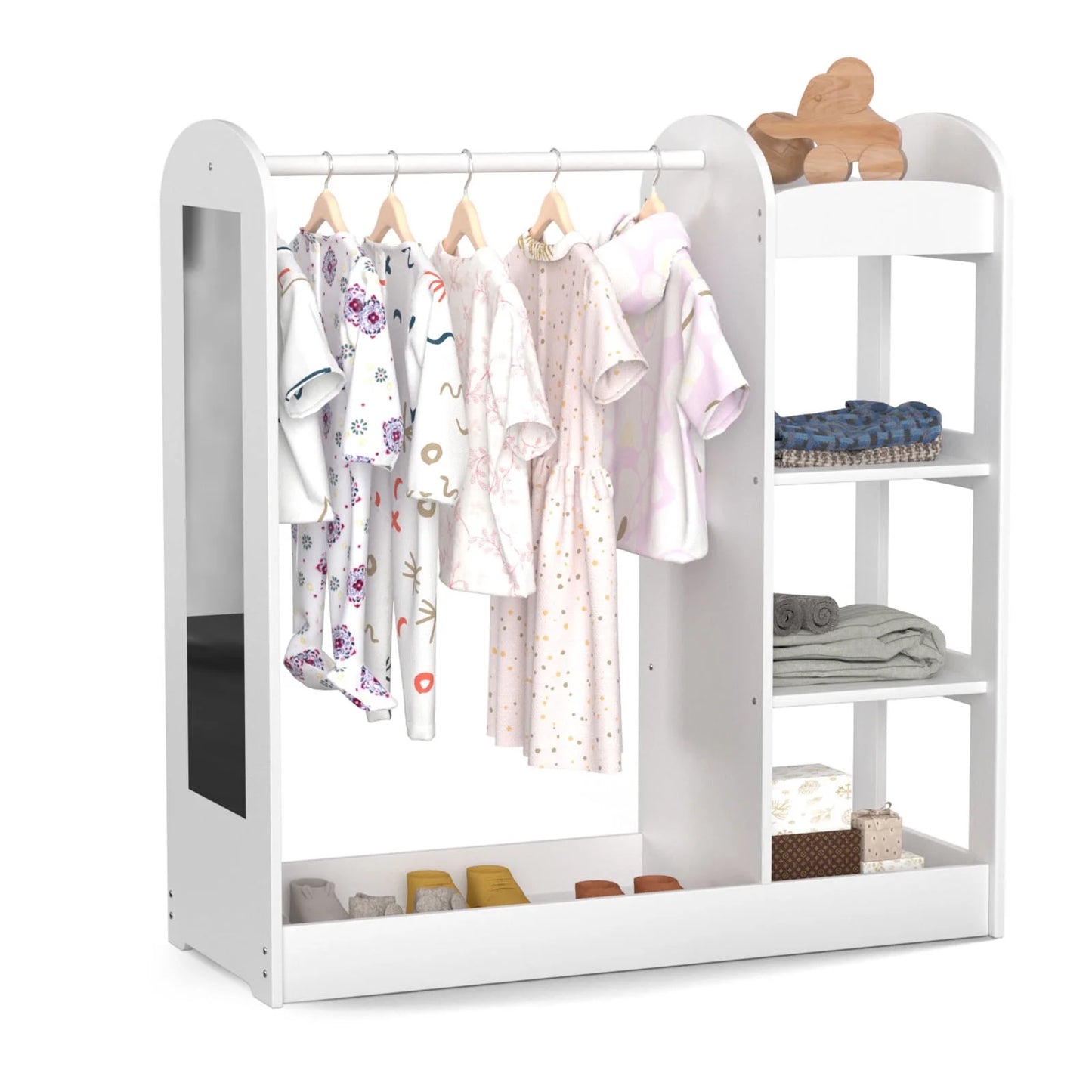 Kids Dress Up Storage, Kids' Costume Organizer Center, Open Hanging Armoire Closet, Kids Armoire with Mirror for Toddler Girls 3 Age+