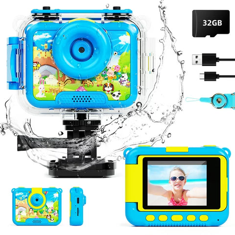 Kids Waterproof Camera, 1080P HD Children Digital Action Camera Underwater Camera with 32GB, Birthday Gift Toys for Girls Age 3-14 Pink