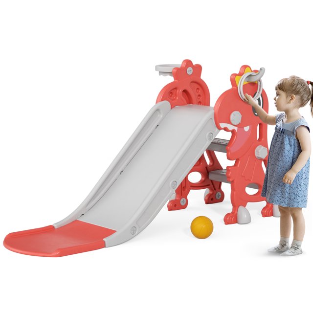 Toddler Slide Kids Slide with Basketball Hoop for Baby, Backyard Baby Playground Kids Slide