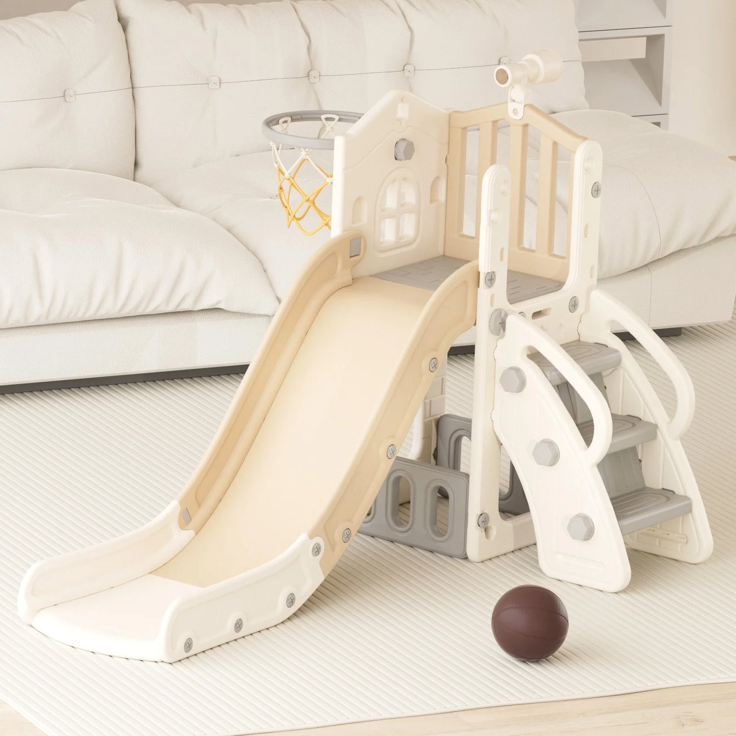 Toddler Slide Set, Slide for Toddlers Age 1-4 with Basketball Hoop and Ball, Slide for Kids