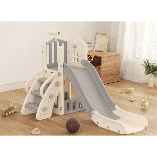 Toddler Slide, Kids Slide for Toddlers Age 1-4 with Basketball Hoop and Ball, Ring Toss, Storage Space, Outdoor Slide Playset Toddler Indoor Playground