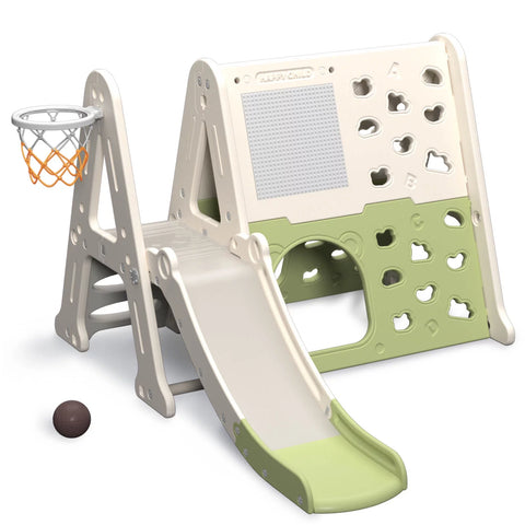 Triangle Climber with Slide, 7-in-1 A-Frame Climber Toddler Slide with Art Easel and Basketball Hoop, Indoor Climbing Toys for Toddlers 1+