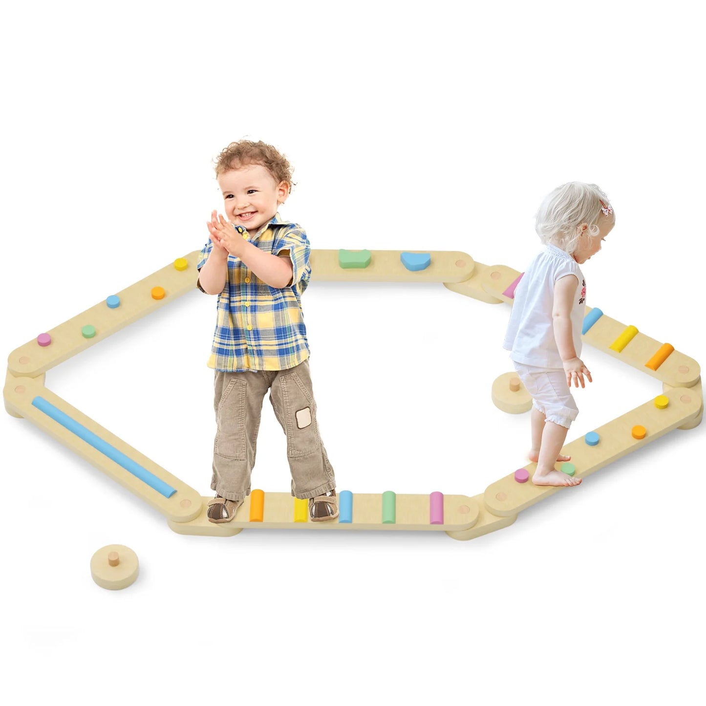 Wooden Balance Beam for Kids Toddlers, Toddlers Balance Board with Colorful Steeping Stones 6 Piece Obstacle Course Toys for Girls & Boys