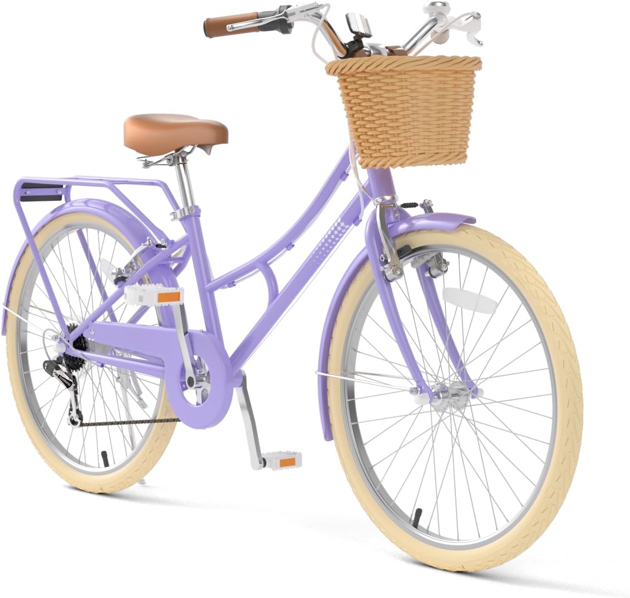 XJD 20 24 26 Inch Girls Bike, 7-Speed Beach Cruiser Bike for Girls Youth and Over 6 Years Old, Kids Bicycles with Dual V-Brakes Rear Rack & Wicker Basket