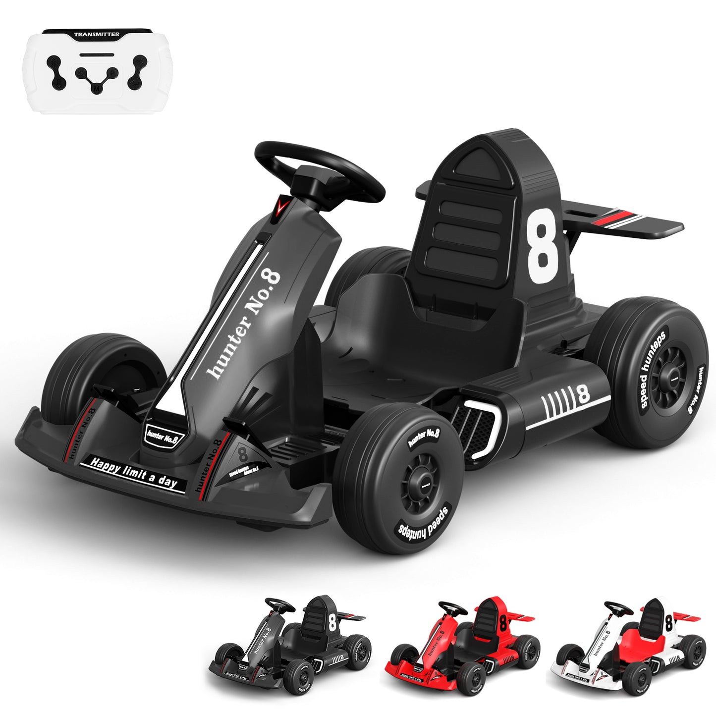 XJD Electric Go Kart 24V 7Ah Battery Powered Pedal Go Karts for 3+ Kids Adults Ride on Car Electric Vehicle Car Racing Drift Car Gift for Boys Girls with Bluetooth/FM and Remote Control, White