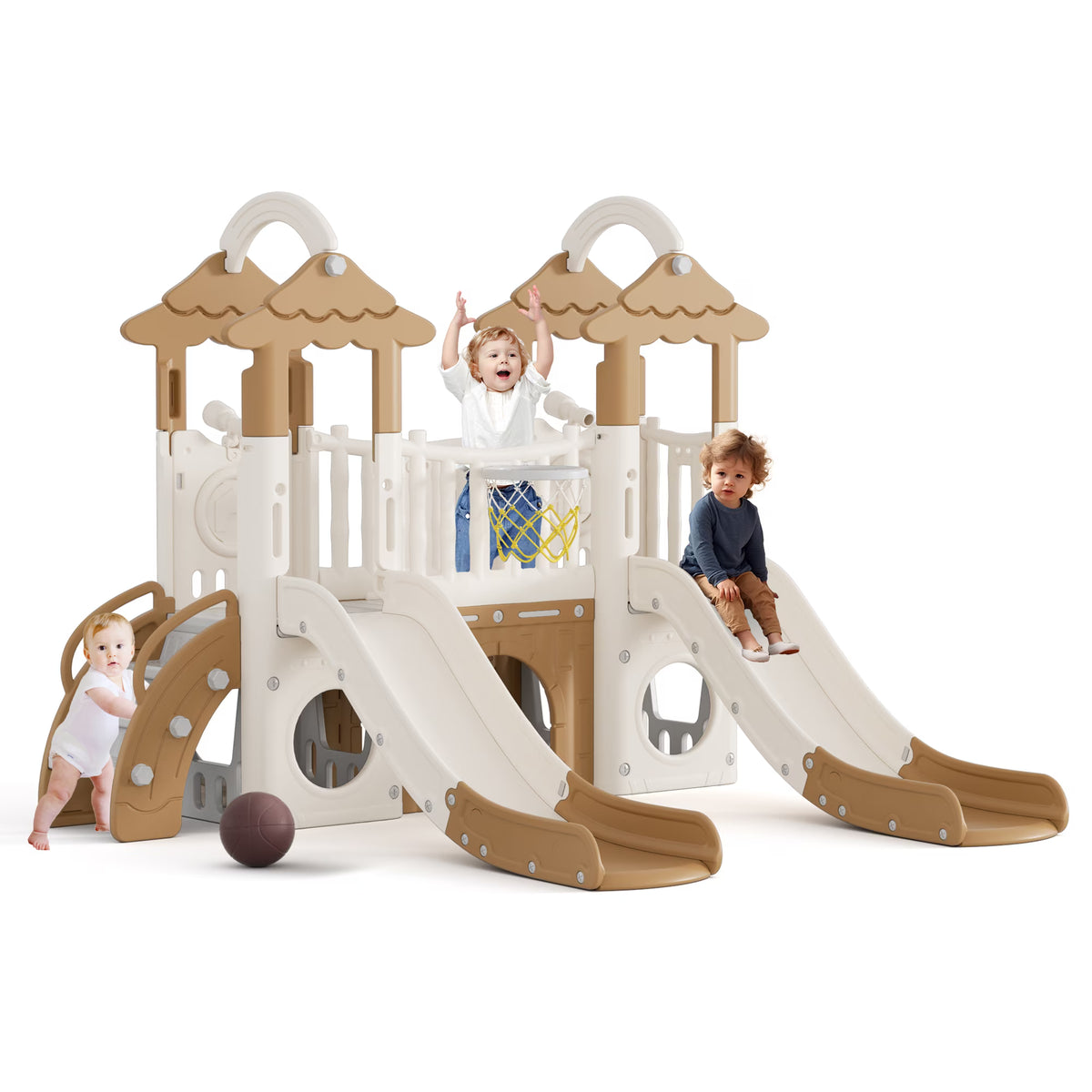 XJD 10-in-1 Jungle Toddler Slide with Climber, Kids Slide with Double Slides,Basketball Hoop,Indoor Slide Playset for Toddlers 1+,Slide Toddlers Playset playground Outdoor play Set