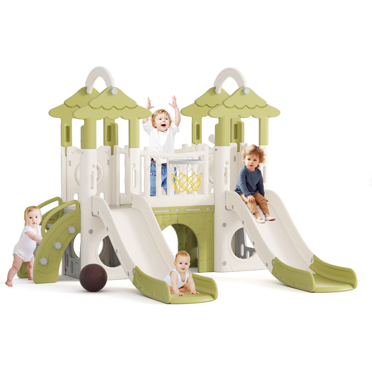 XJD 10-in-1 Jungle Toddler Slide with Climber, Kids Slide with Double Slides,Basketball Hoop,Indoor Slide Playset for Toddlers 1+,Slide Toddlers Playset playground Outdoor play Set