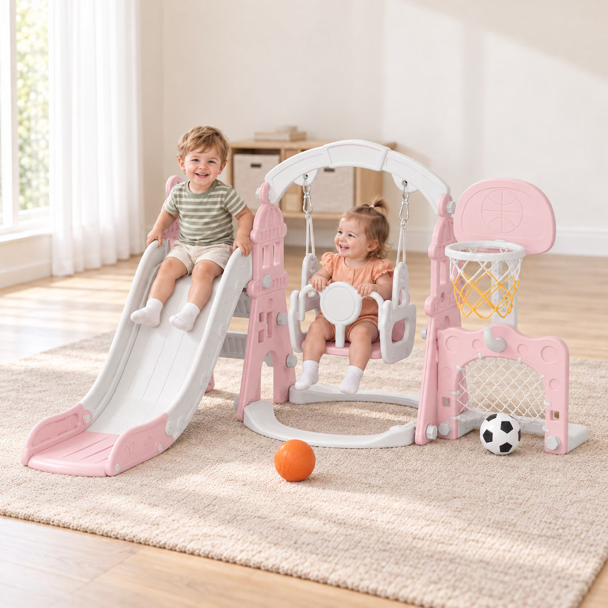 XJD 5 in 1 Kids Slide for Toddlers Age 1-3 Slide and Swing Set for