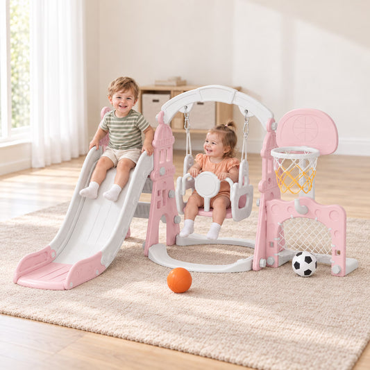 XJD 5 in 1 Kids Slide for Toddlers Age 1-3 Slide and Swing Set for Children Baby Indoor Outdoor, Playsets Playground Sets for Backyards