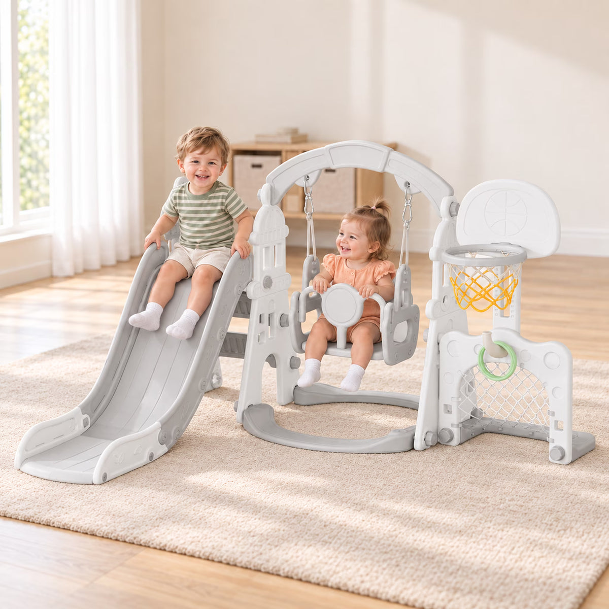 XJD 5 in 1 Kids Slide for Toddlers Age 1-3 Slide and Swing Set for Children Baby Indoor Outdoor, Playsets Playground Sets for Backyards