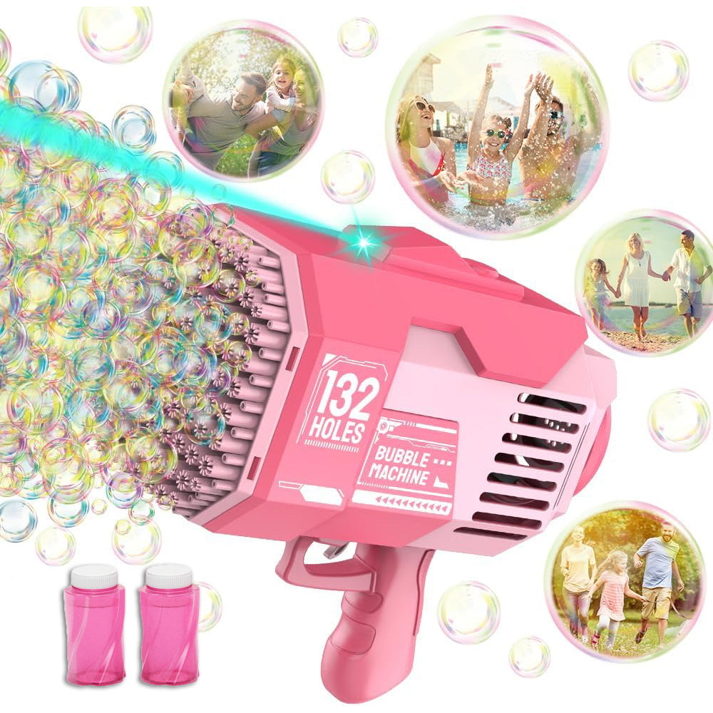 XJD Bazooka Bubble Machine - 132 Holes Bubble Maker, Bubble Blower with Colorful Lights, Summer Toys for Toddlers Kids Adults Summer Party for Indoor Outdoor Wedding Birthday Party Toys (Pink)