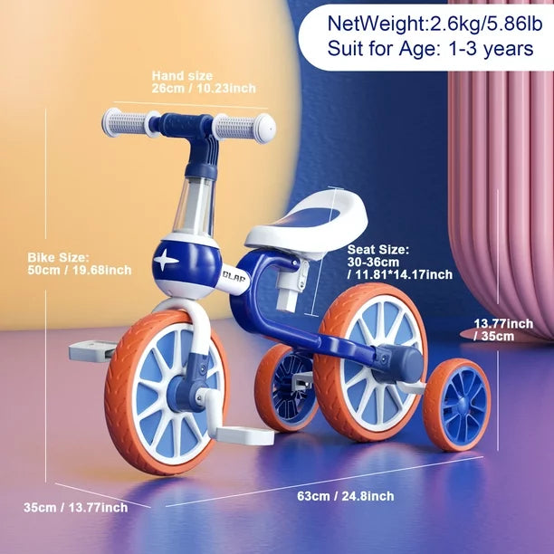 3 in 1 Toddler Bike for 1-4 Years Old Boy Girl Toddler Tricycle Kids Trikes for Toddler Tricycles Baby Bike Infant Trike, Blue