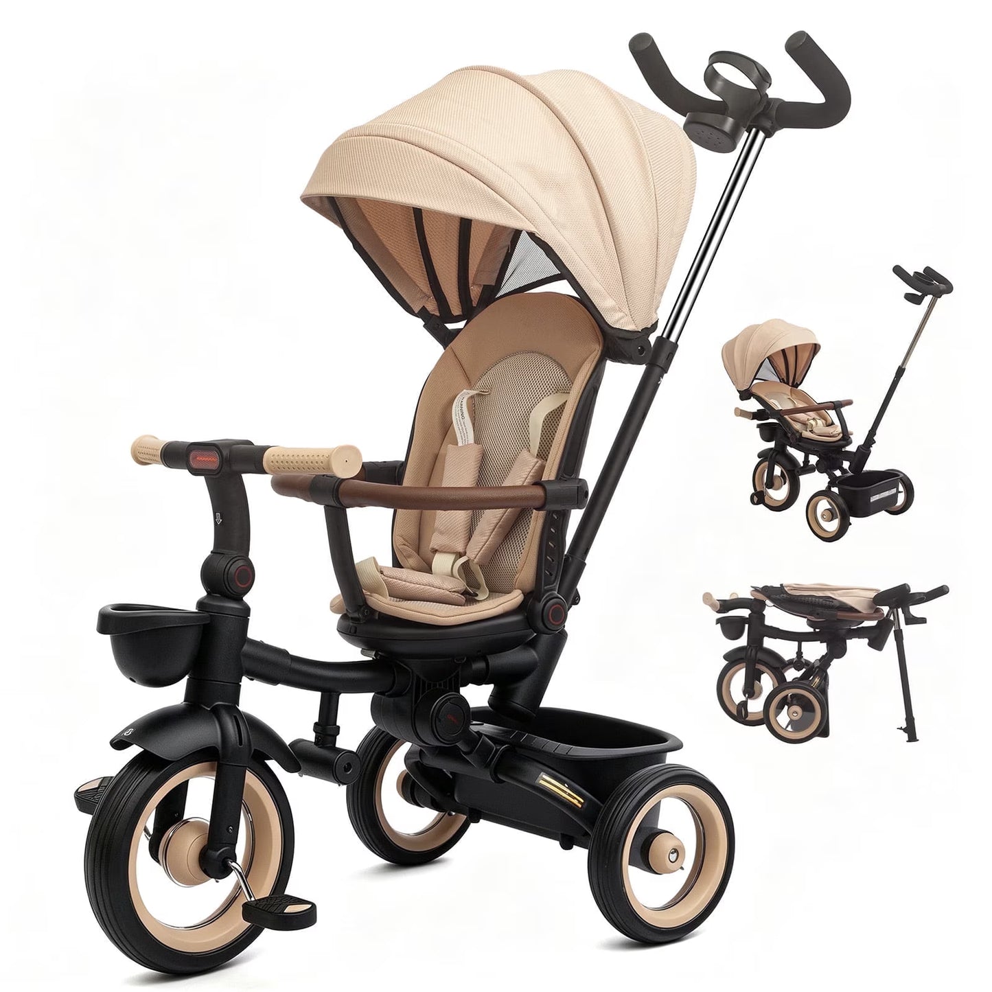 XJD 7 in 1 Tricycle for Toddlers, 2-4 Years Kids Foldable Tricycle with Adjustable Seat and Push Handle