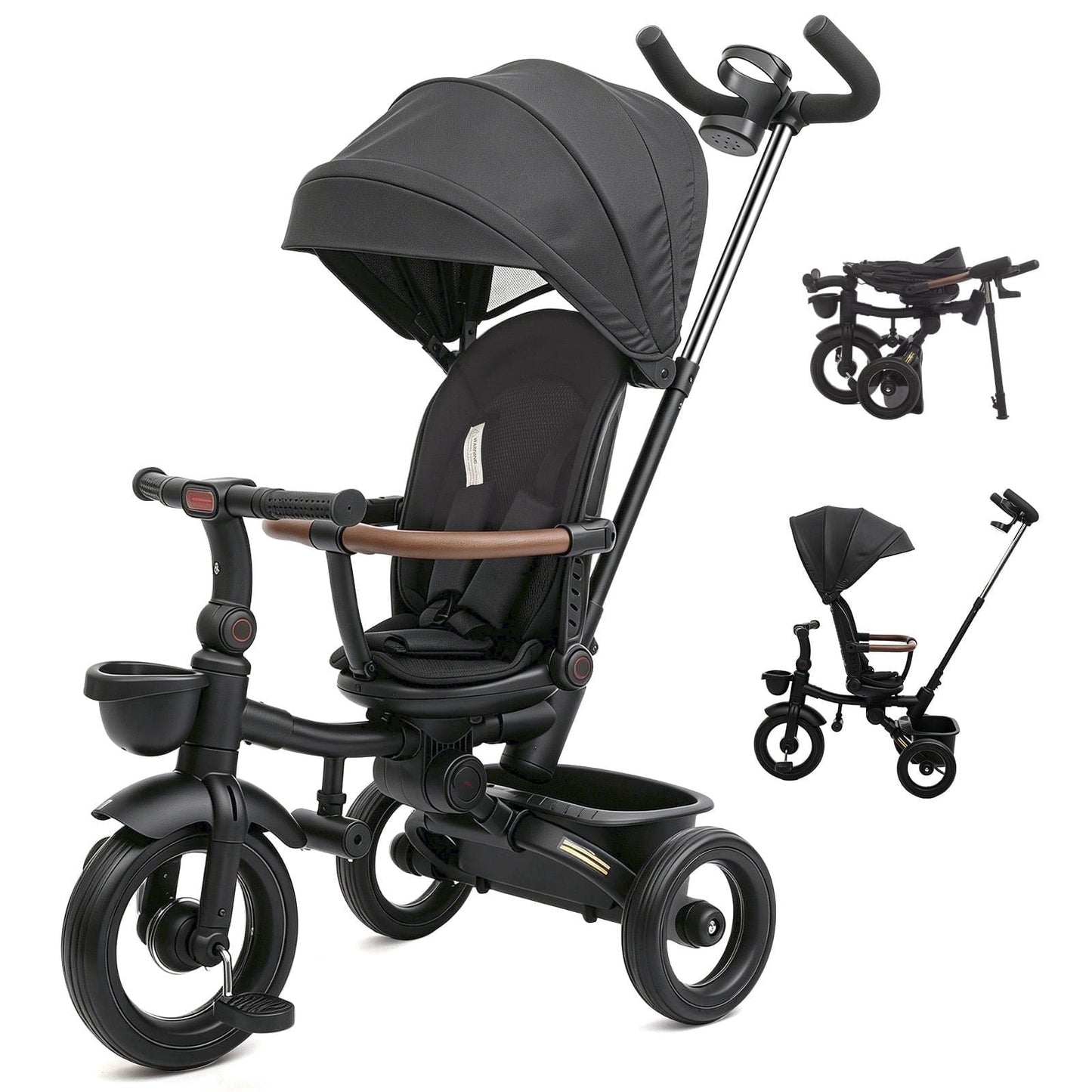XJD 7 in 1 Tricycle for Toddlers, 2-4 Years Kids Foldable Tricycle with Adjustable Seat and Push Handle