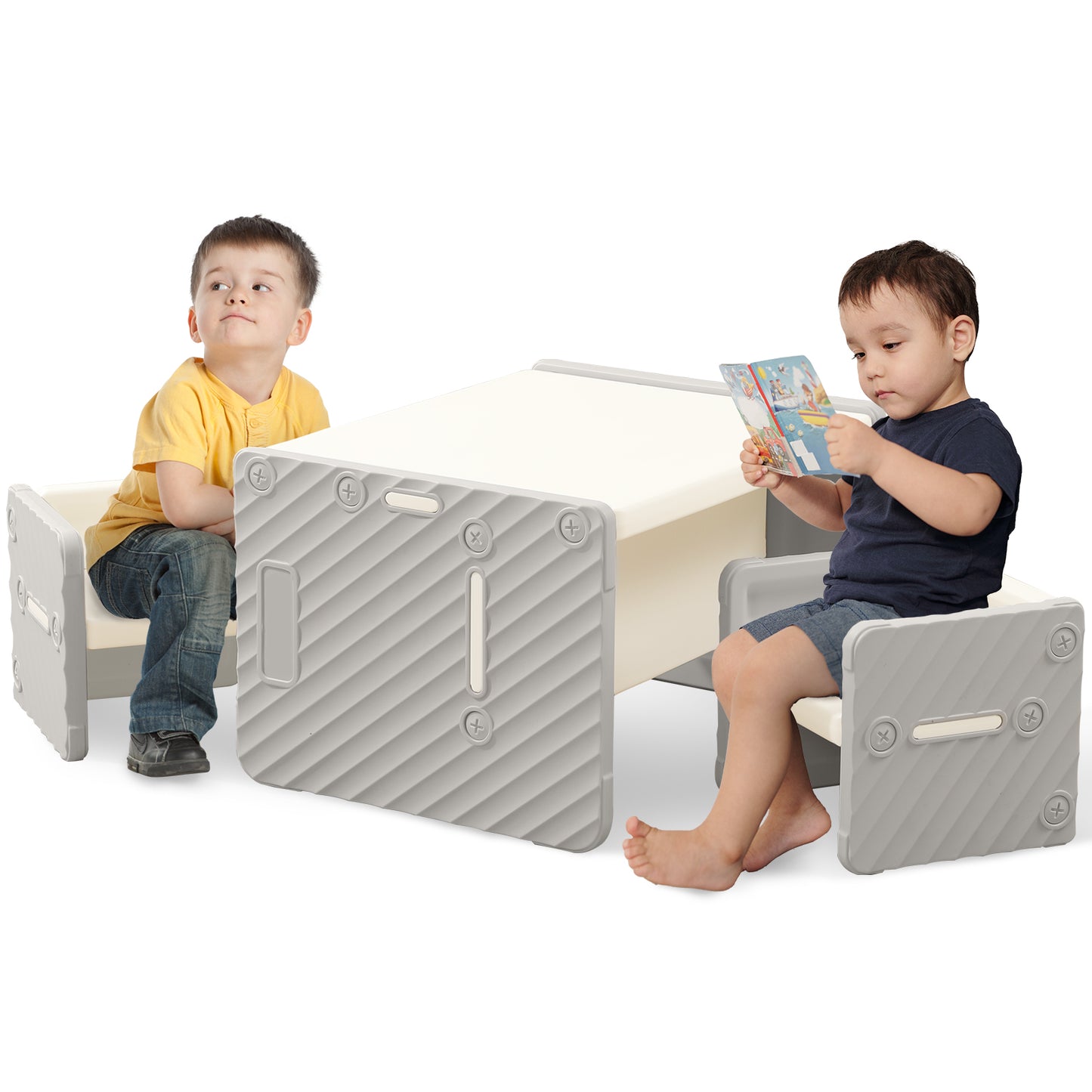 XJD Toddler Table and Chair Set Plastic Kids Activity Table for Toddlers - Grey