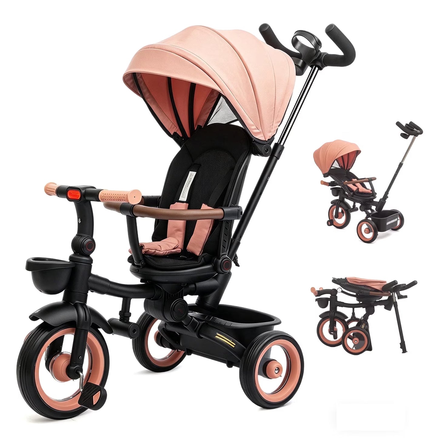 XJD 7 in 1 Tricycle for Toddlers, 2-4 Years Kids Foldable Tricycle with Adjustable Seat and Push Handle