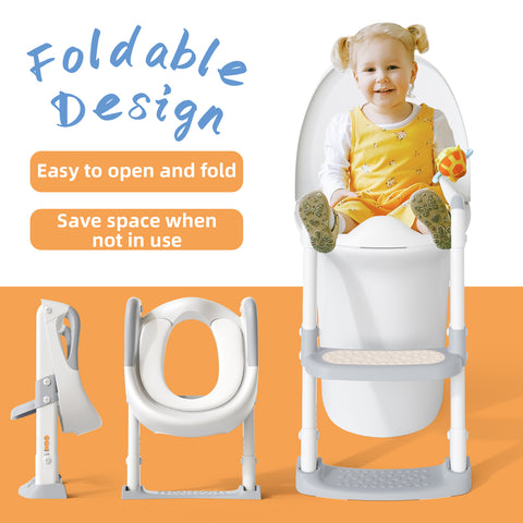 XJD Toddler Potty Training Seat for Toilet with Ladder Toddler Potty Seat for Kids Foldable 2 in 1 Adjustable Toilet Training Seat with Comfortable Cushion Anti-Slip Pads for Boys Girls