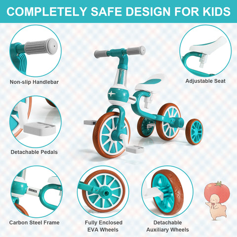 XJD 3 in 1 Kids Tricycles for 1-3 year olds Kids Trike Toddler Bike