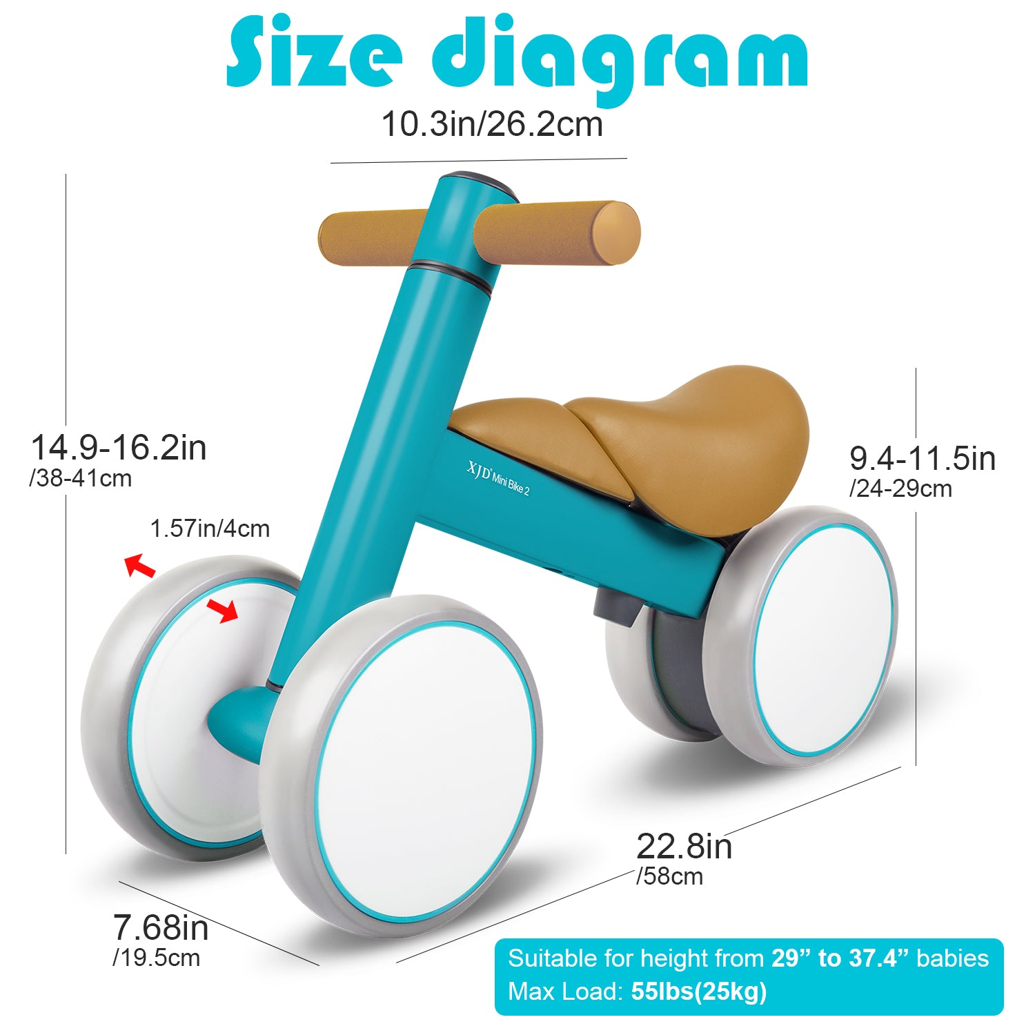 XJD Baby Balance Bike with Adjustable Seat and Handle Height